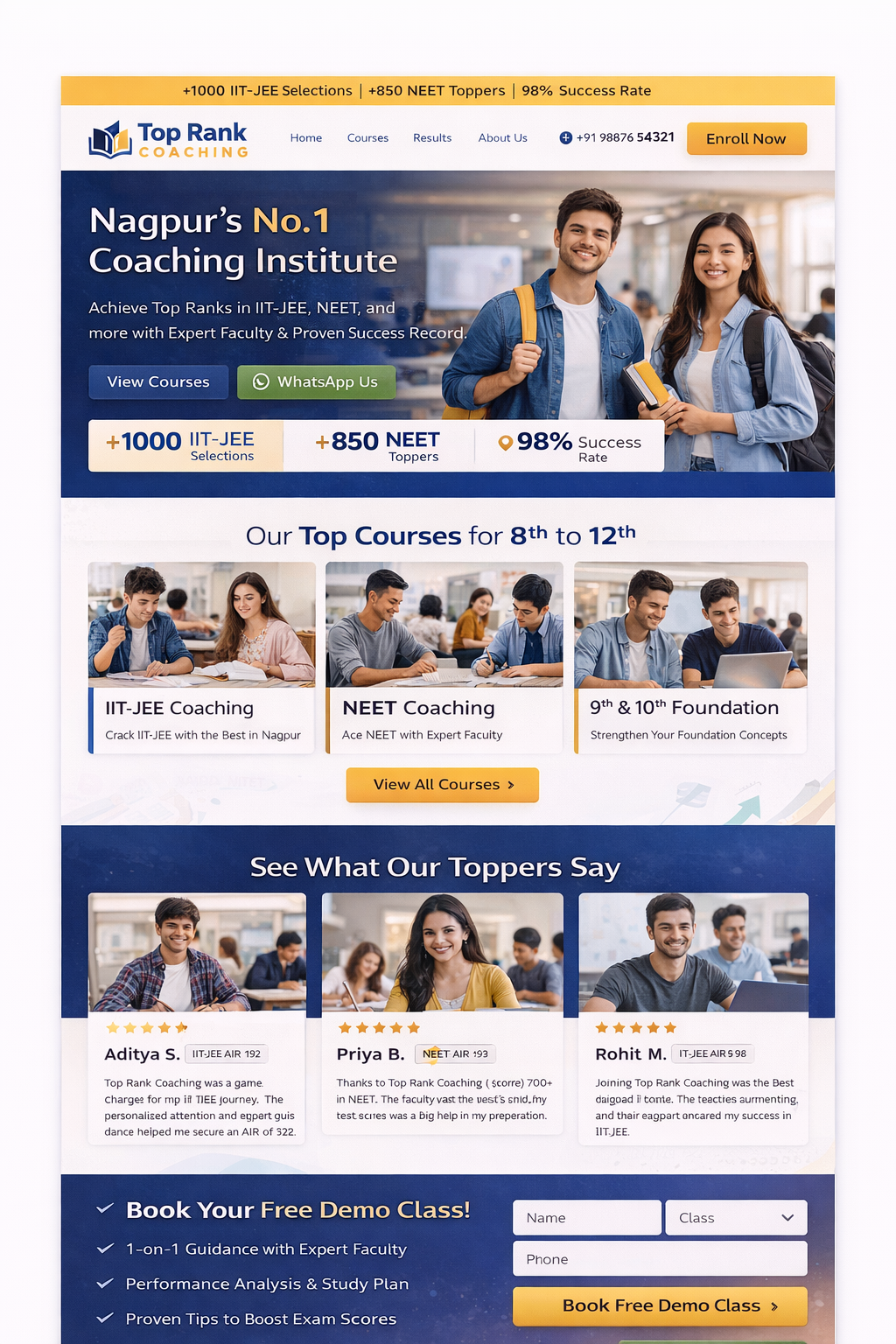 Top Rank Coaching - Coaching Institute Website